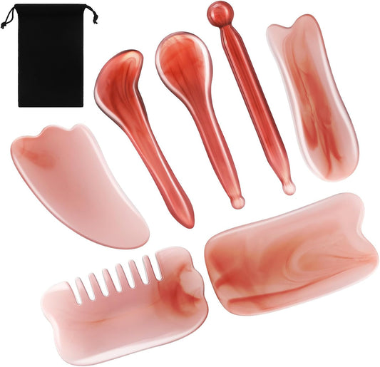 Jade Gua Sha Facial Tool Set, Guasha Tool for Face Massager, Scraping Massage Tools,Guasha Massager Kit,Muscle Scraping Massage Tools,Comb Boards Beauty Tools,With Storage Bag